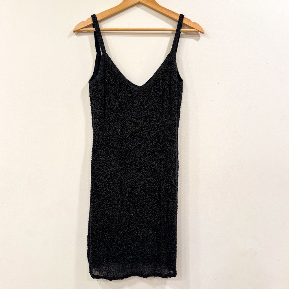 Black Tie Oleg Cassini Vintage black beaded bodycon dress